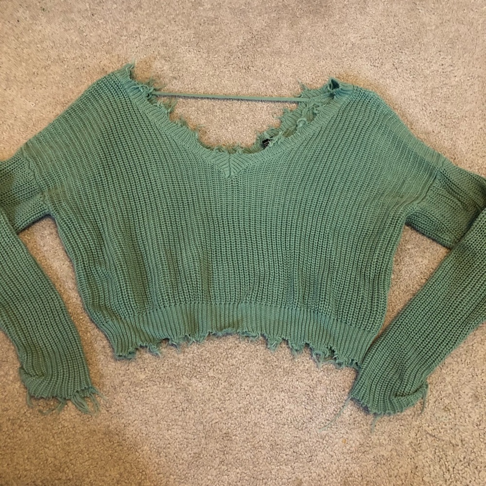 Green off shoulder sweater